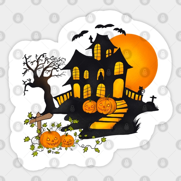 Halloween Pumpkins Scary and Spooky Haunted House Sticker by The Little Store Of Magic